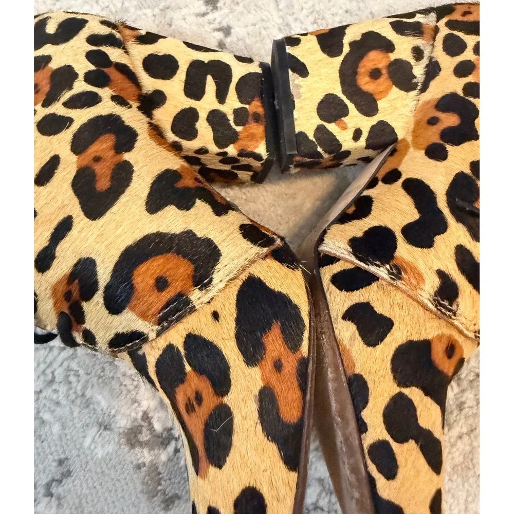 Kate Spade Leopard Print Calf Hair Lace Up Ankle Booties Block Heel 6M Brazil